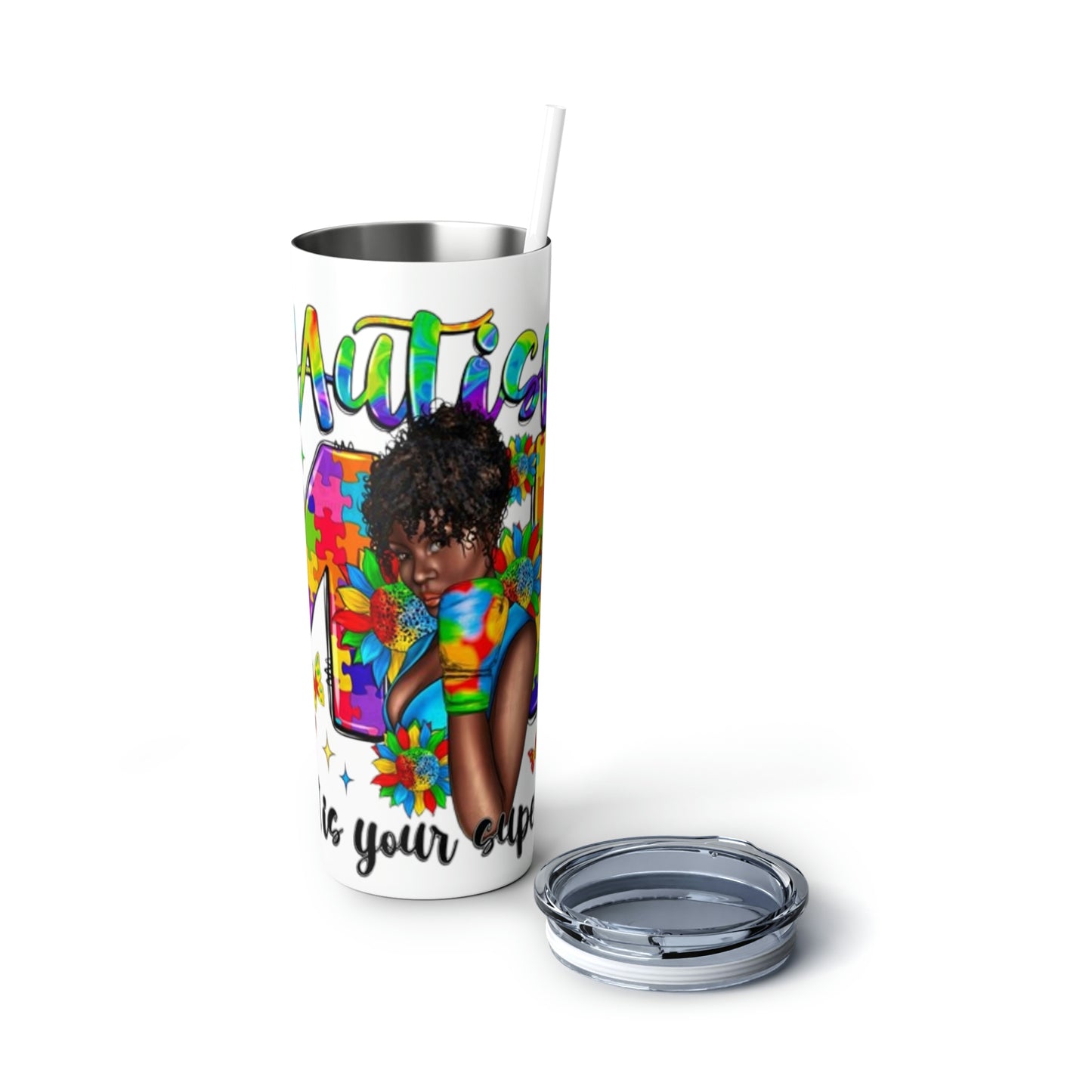 Autism Skinny Steel Tumbler with Straw, 20oz