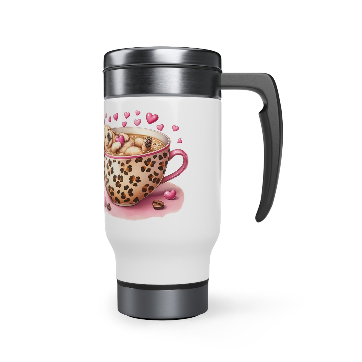 Cute pup in a cup Stainless Steel Travel Mug with Handle, 14oz
