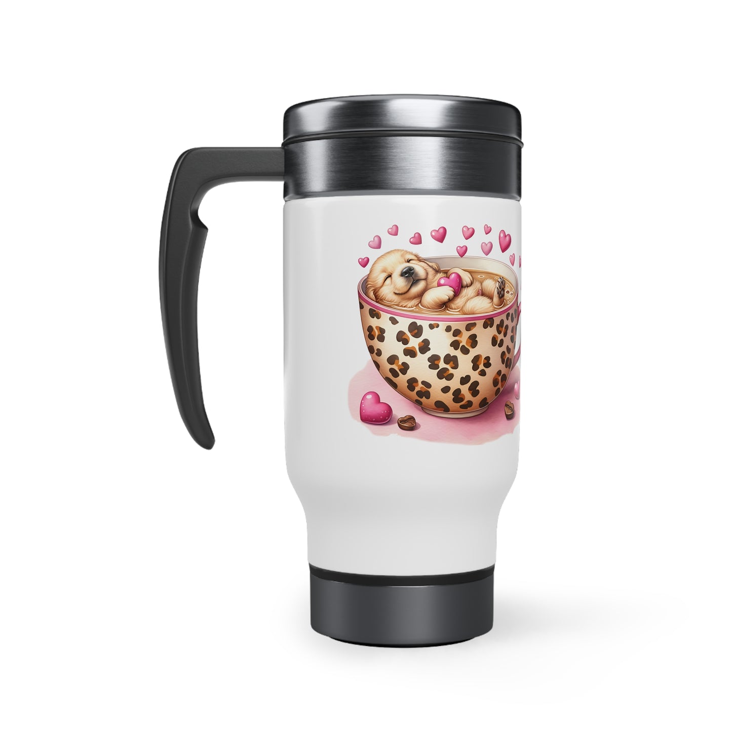 Cute pup in a cup Stainless Steel Travel Mug with Handle, 14oz