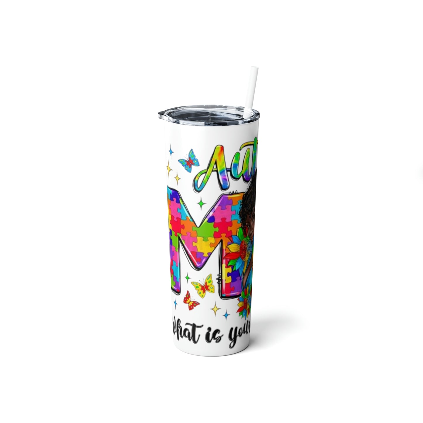 Autism Skinny Steel Tumbler with Straw, 20oz