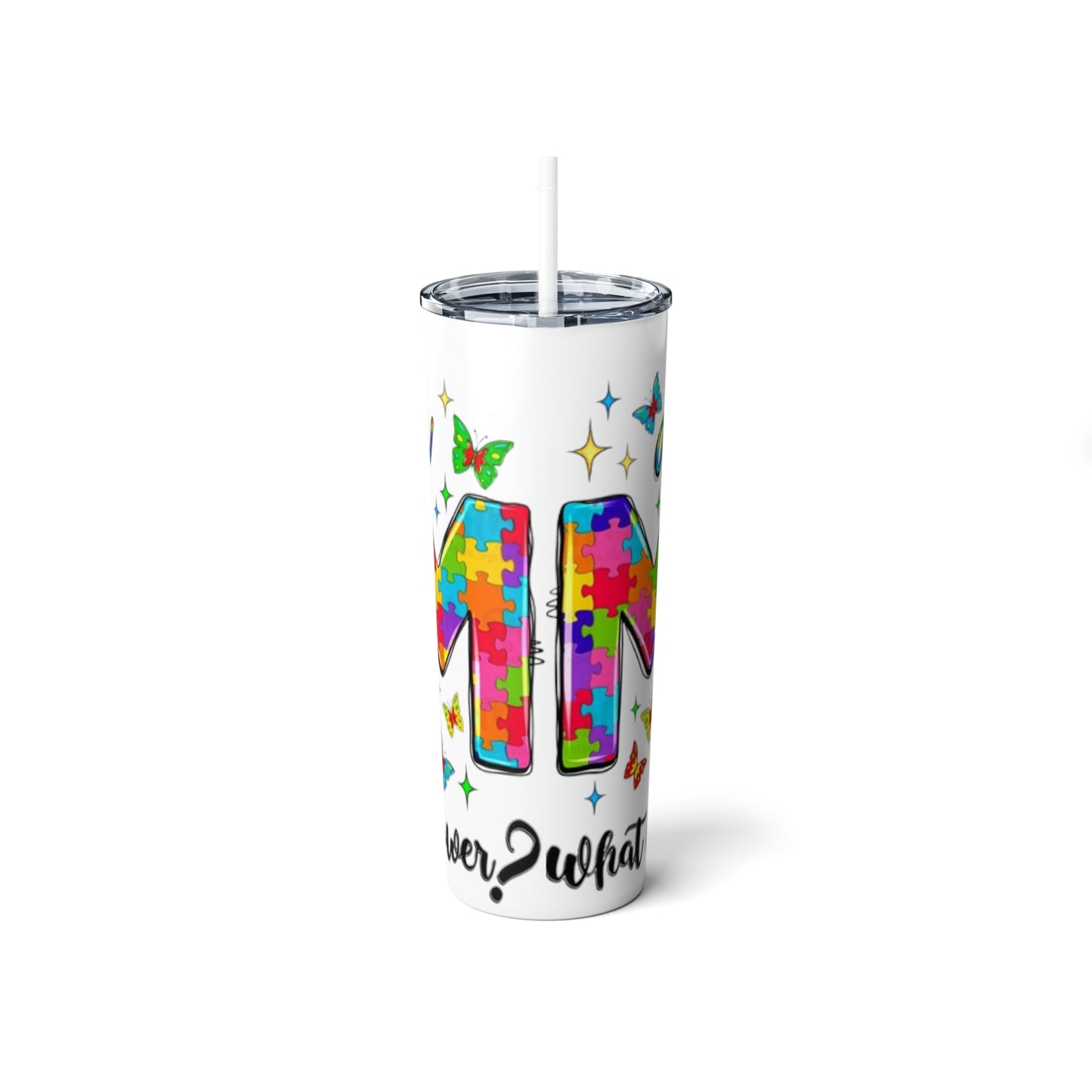 Autism Skinny Steel Tumbler with Straw, 20oz