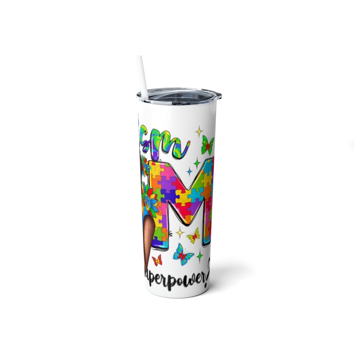 Autism Skinny Steel Tumbler with Straw, 20oz